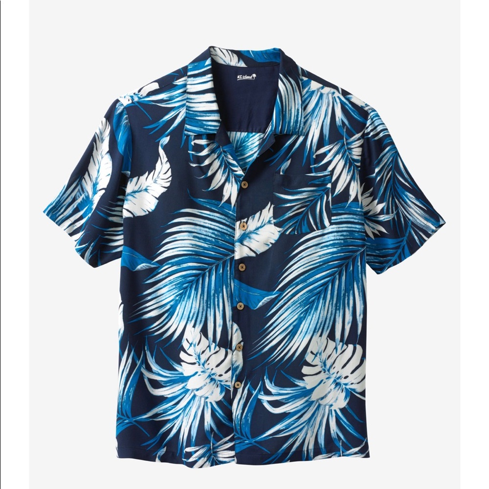 KS Blue Palms Tropical Shirt Tall Large